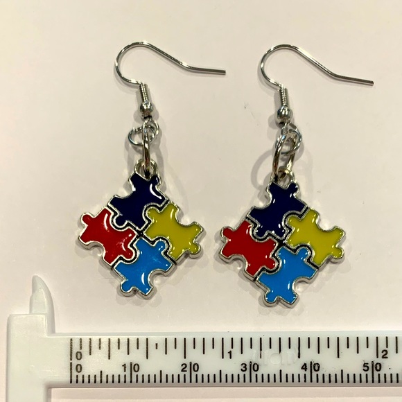 Autism Awareness puzzle piece 🧩 charm earrings - Picture 4 of 6